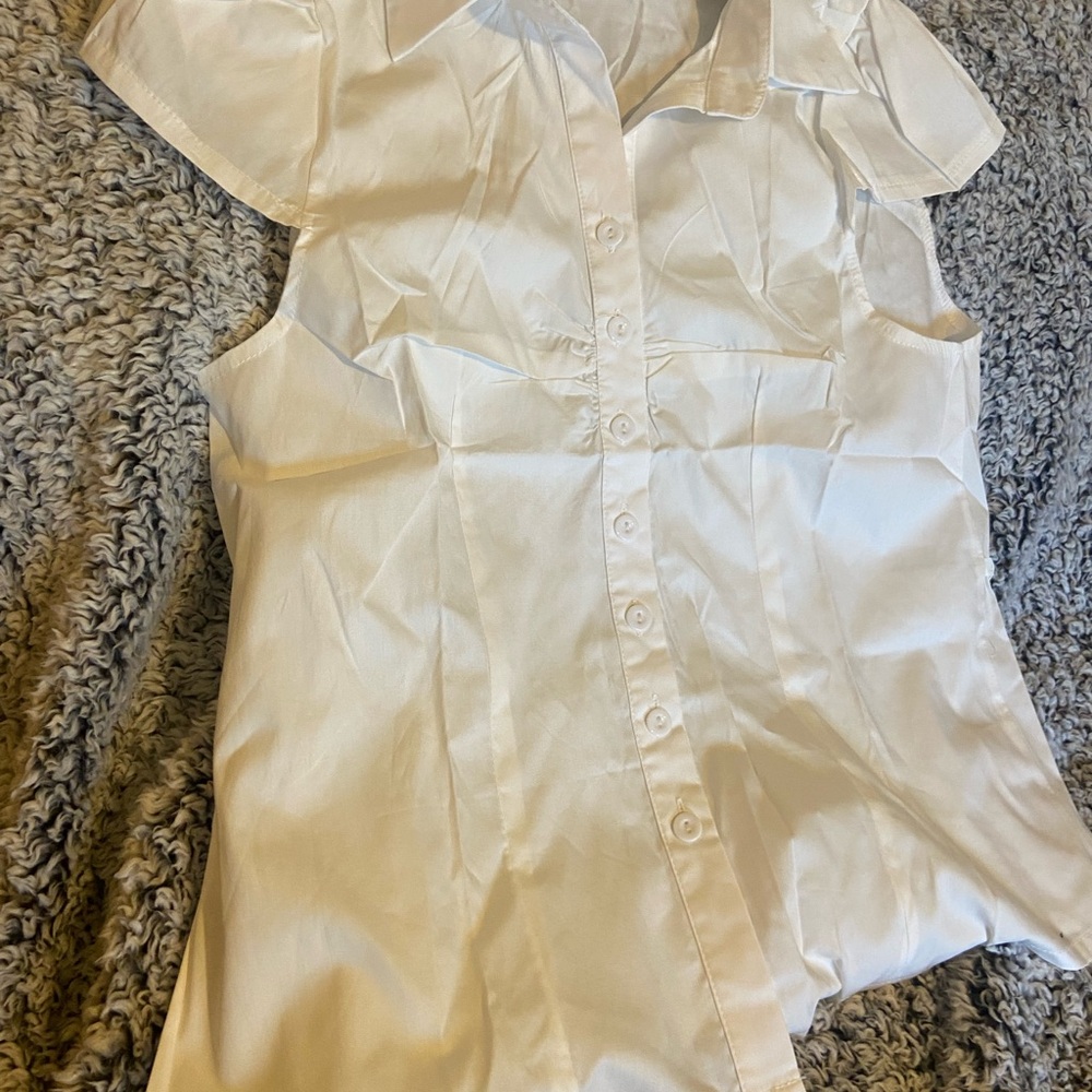 White Cap Sleeve Button-Up Blouse